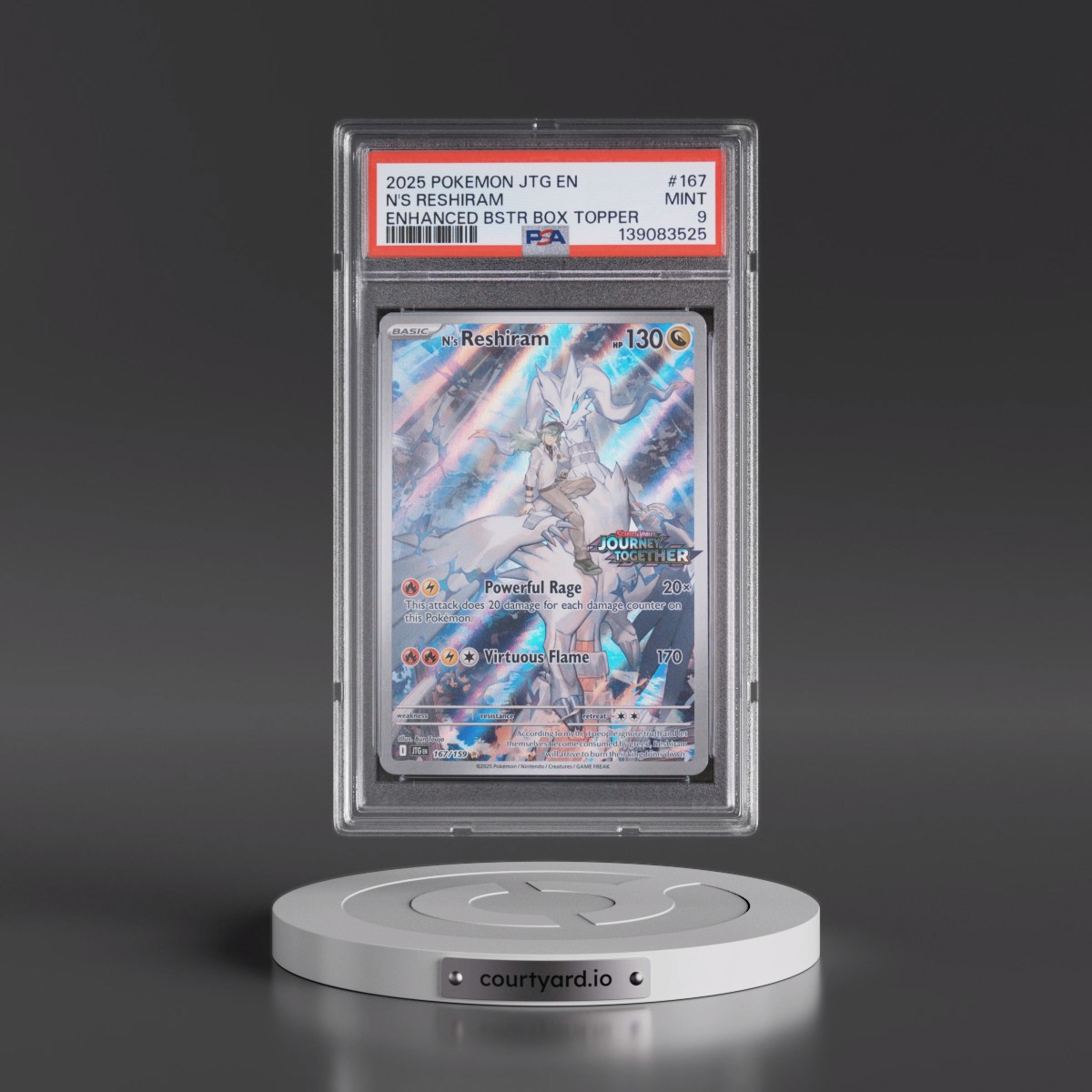 2025 Pokémon Jtg EN-Journey Together #167 N's Reshiram - Enhanced Booster Box Topper (PSA 9 MINT)