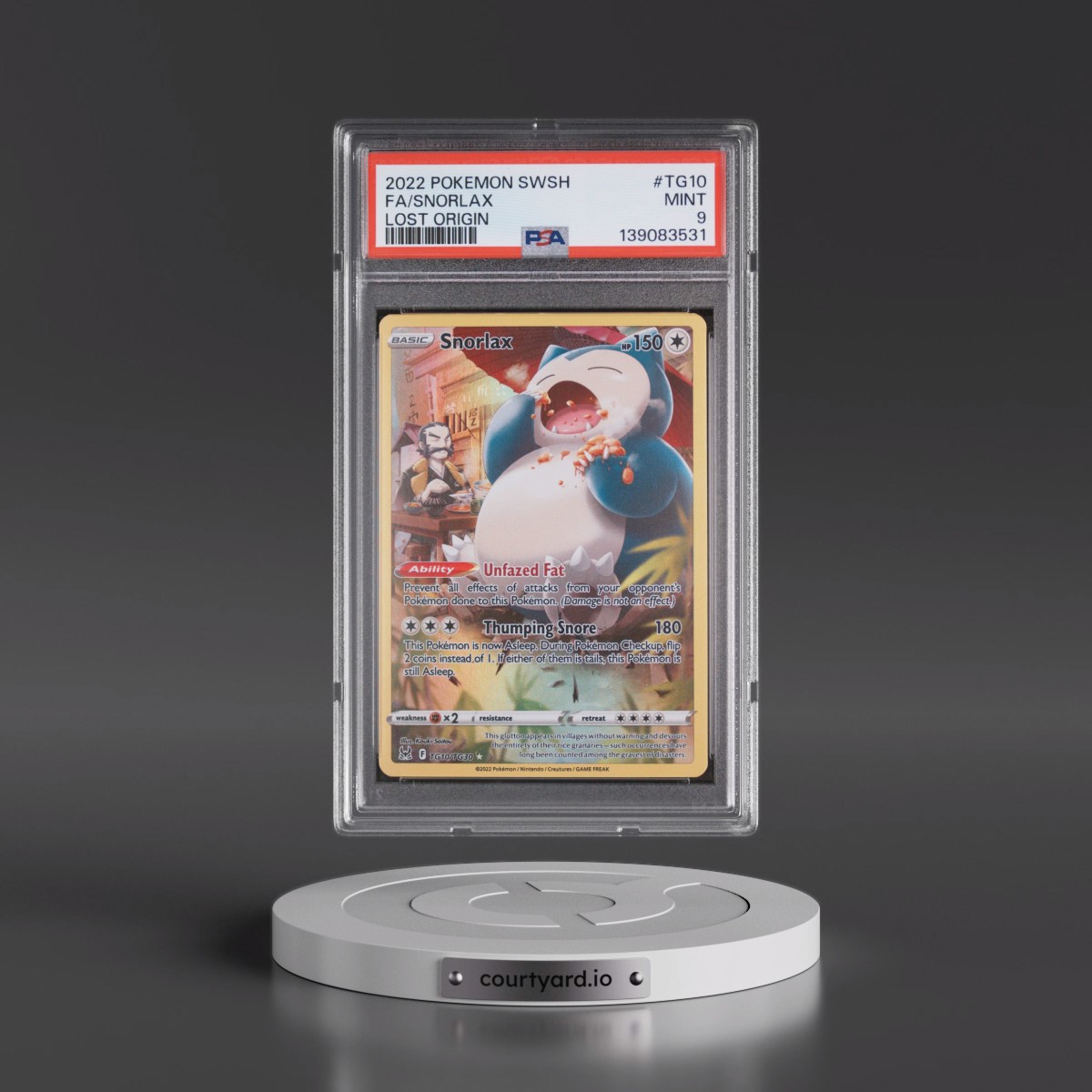 2022 Pokémon Sword & Shield Lost Origin #TG10 Snorlax - Full Art (PSA 9 MINT)