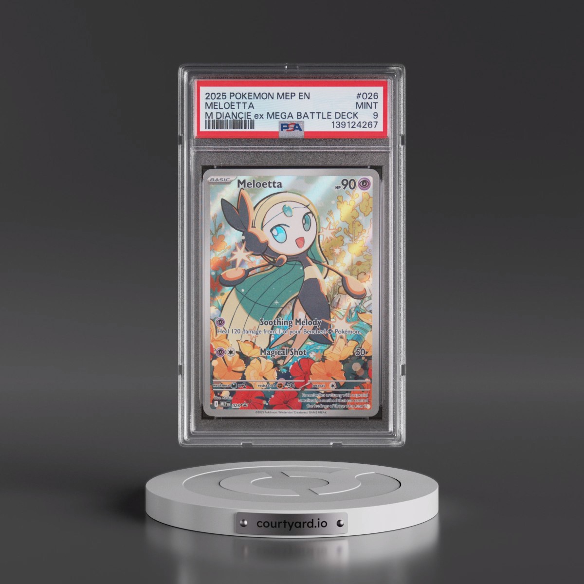 2025 Pokémon Mep EN-Me Black Star Promo #026 Meloetta - Mega Diancie EX Mega Battle Deck (PSA 9 MINT)
