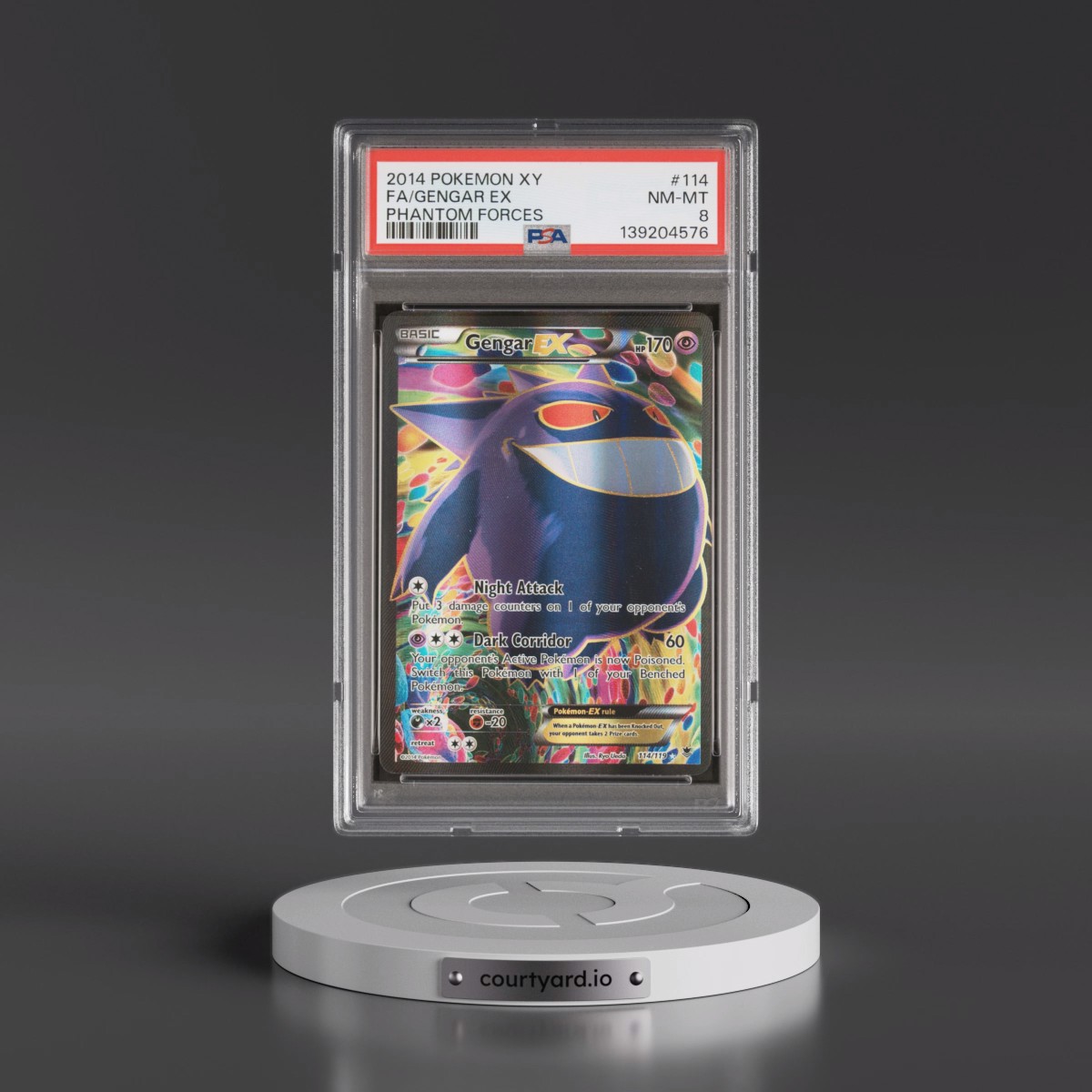 2014 Pokémon XY Phantom Forces #114 Gengar EX - Holo Full Art (PSA 8 NM-MT)