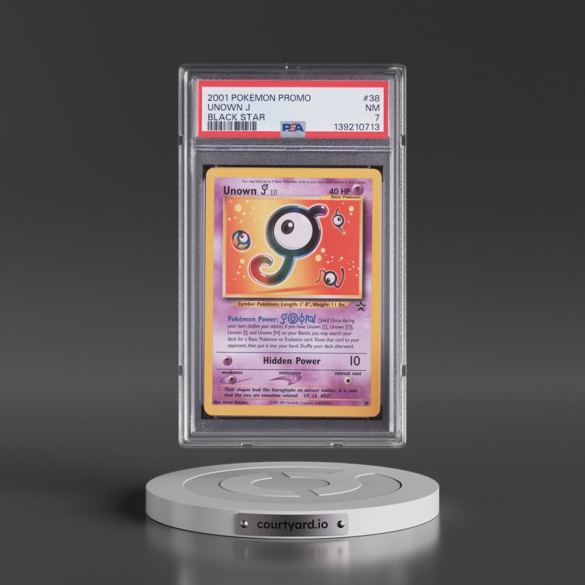 2001 Pokémon Promo Black Star #38 Unown J (PSA 7 NM)