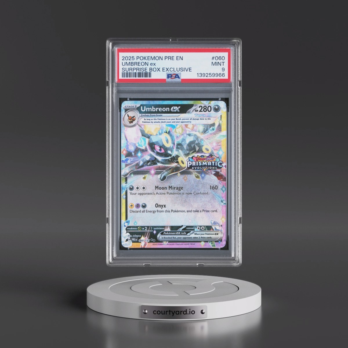 2025 Pokémon Pre EN-Prismatic Evolutions #060 Umbreon EX - Holo Surprise Box Exclusive (PSA 9 MINT)