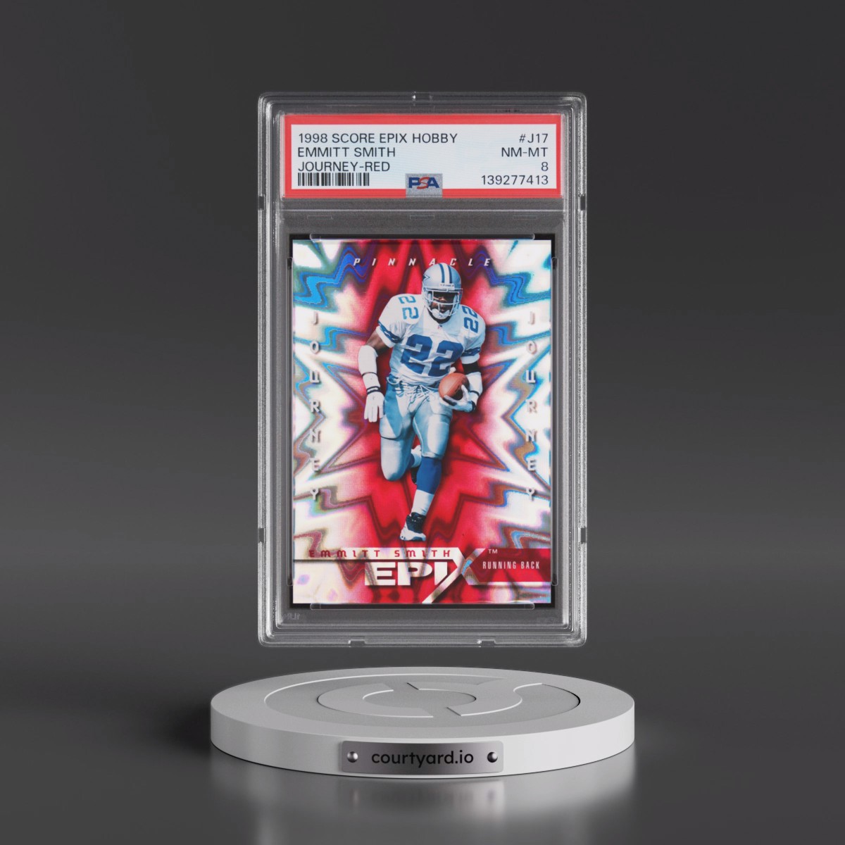 1998 Score Epix Hobby #J17 Emmitt Smith - Journey-Red (PSA 8 NM-MT)