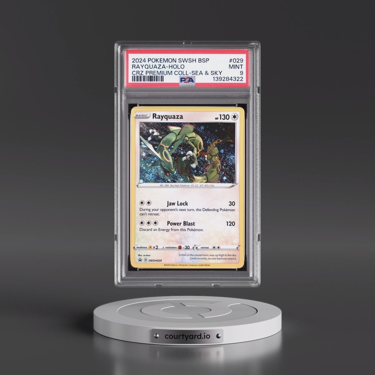 2024 Pokémon Swsh Black Star Promo #029 Rayquaza - Holo Crown Zenith Premium Collection Sea & Sky (PSA 9 MINT)