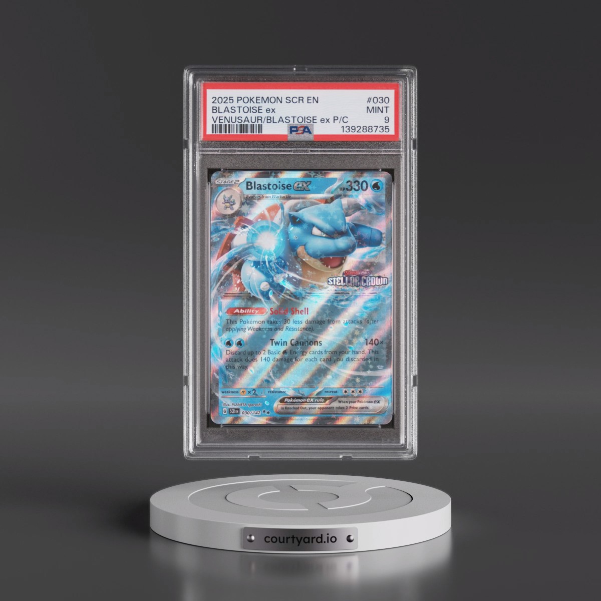 2025 Pokémon Scr EN-Stellar Crown #030 Blastoise EX - Holo Venusaur EX & Blastoise EX Premium Collection (PSA 9 MINT)