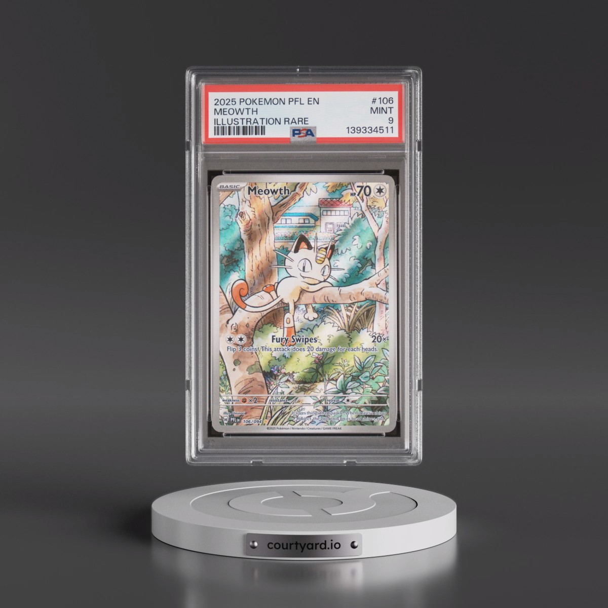 2025 Pokémon Pfl EN-Phantasmal Flames #106 Meowth - Illustration Rare (PSA 9 MINT)
