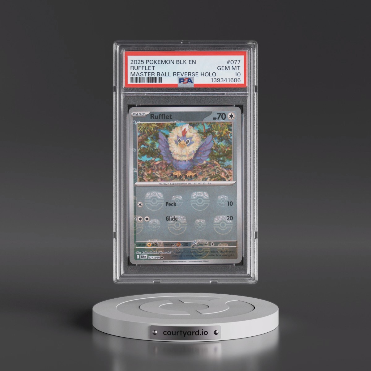 2025 Pokémon Blk EN-Black Bolt #077 Rufflet - Reverse Holo Master Ball (PSA 10 GEM MINT)