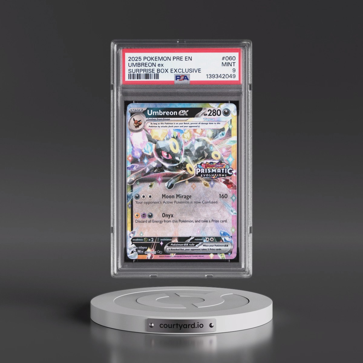 2025 Pokémon Pre EN-Prismatic Evolutions #060 Umbreon EX - Holo Surprise Box Exclusive (PSA 9 MINT)