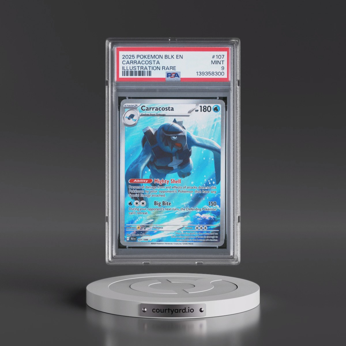 2025 Pokémon Blk EN-Black Bolt #107 Carracosta - Illustration Rare (PSA 9 MINT)