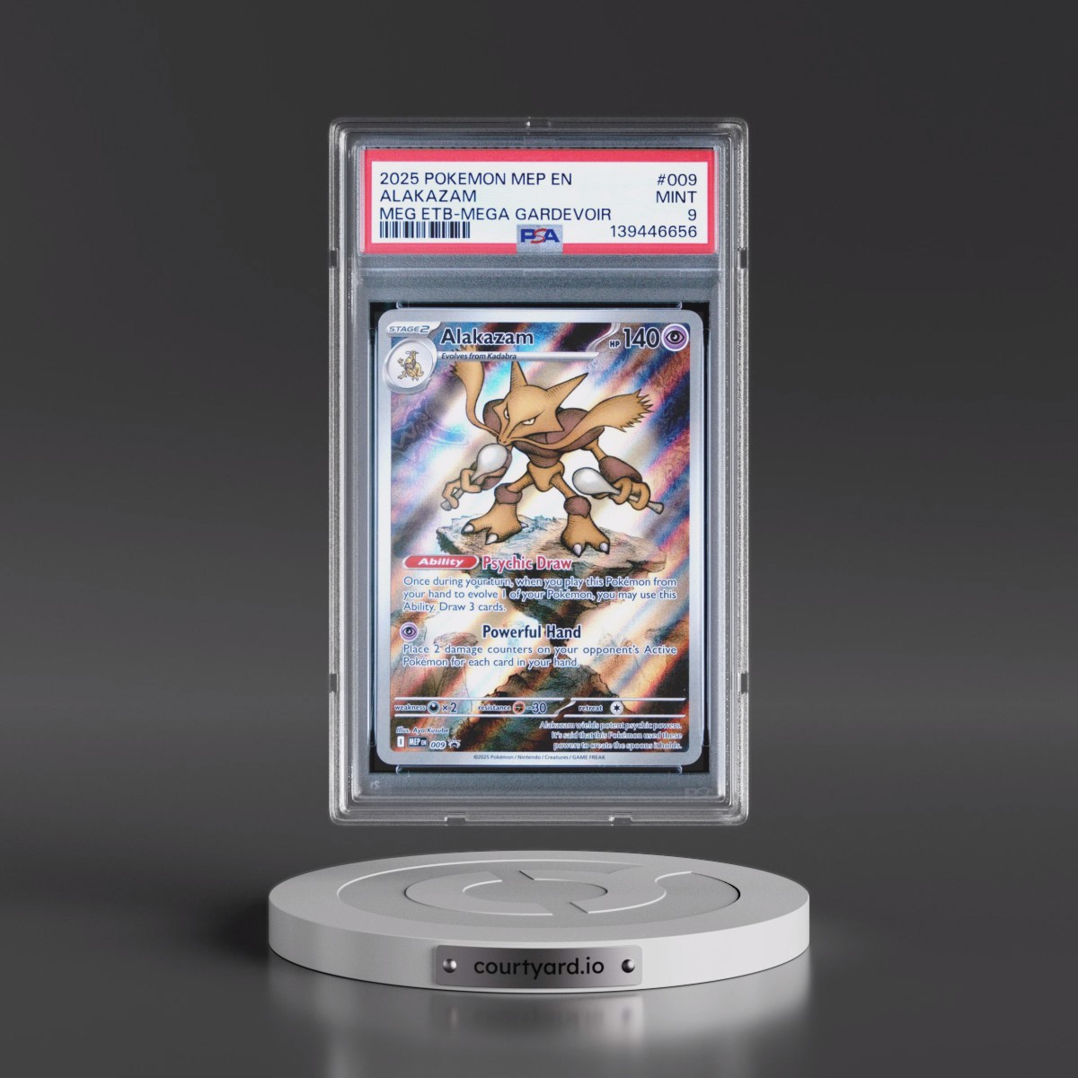 2025 Pokémon Mep EN-Me Black Star Promo #009 Alakazam - Mega Evolution Elite Trainer Box-Mega Gardevoir (PSA 9 MINT)