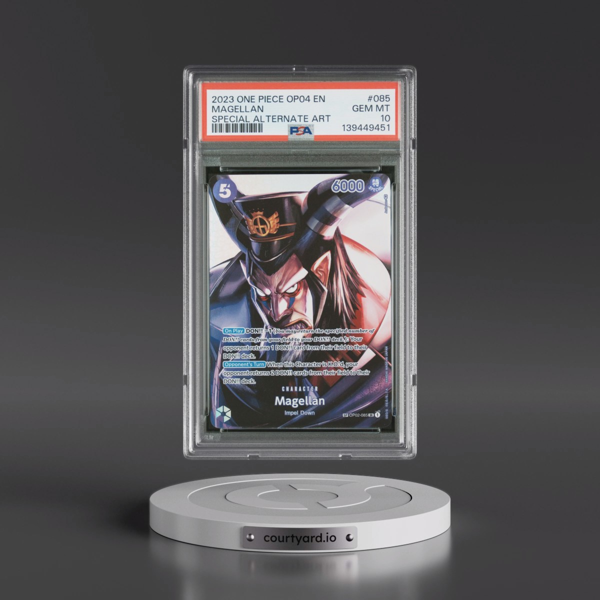 2023 One Piece OP04-Kingdoms of Intrigue #085 Magellan - Special Alternate Art (PSA 10 GEM MINT)