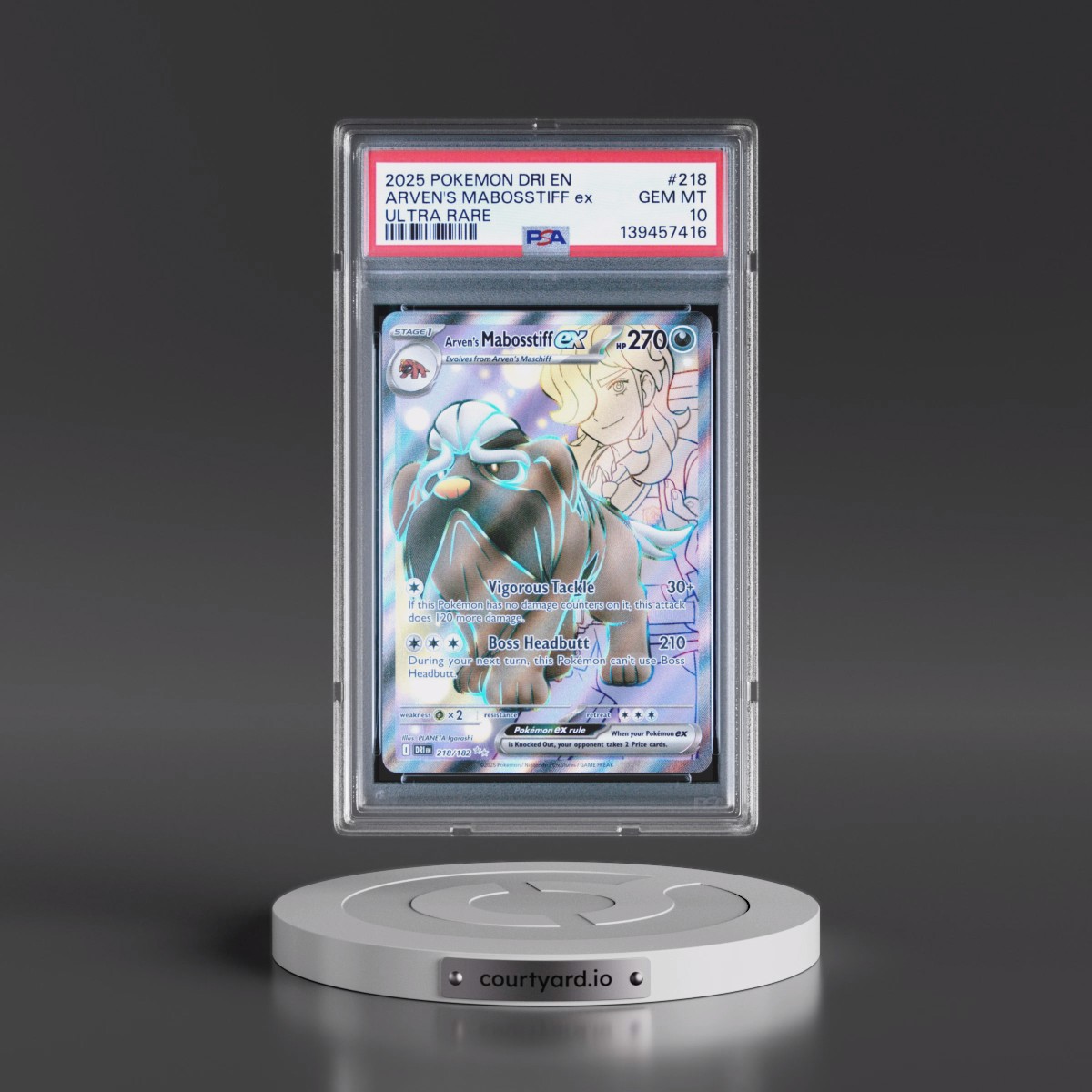 2025 Pokémon Dri EN-Destined Rivals #218 Arven's Mabosstiff EX - Holo Ultra Rare (PSA 10 GEM MINT)