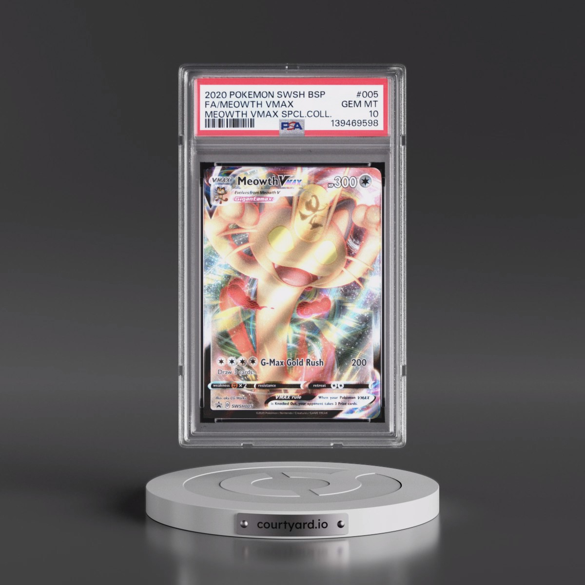 2020 Pokémon Swsh Black Star Promo #005 Meowth Vmax - Full Art Meowth Vmax Special Collection (PSA 10 GEM MINT)