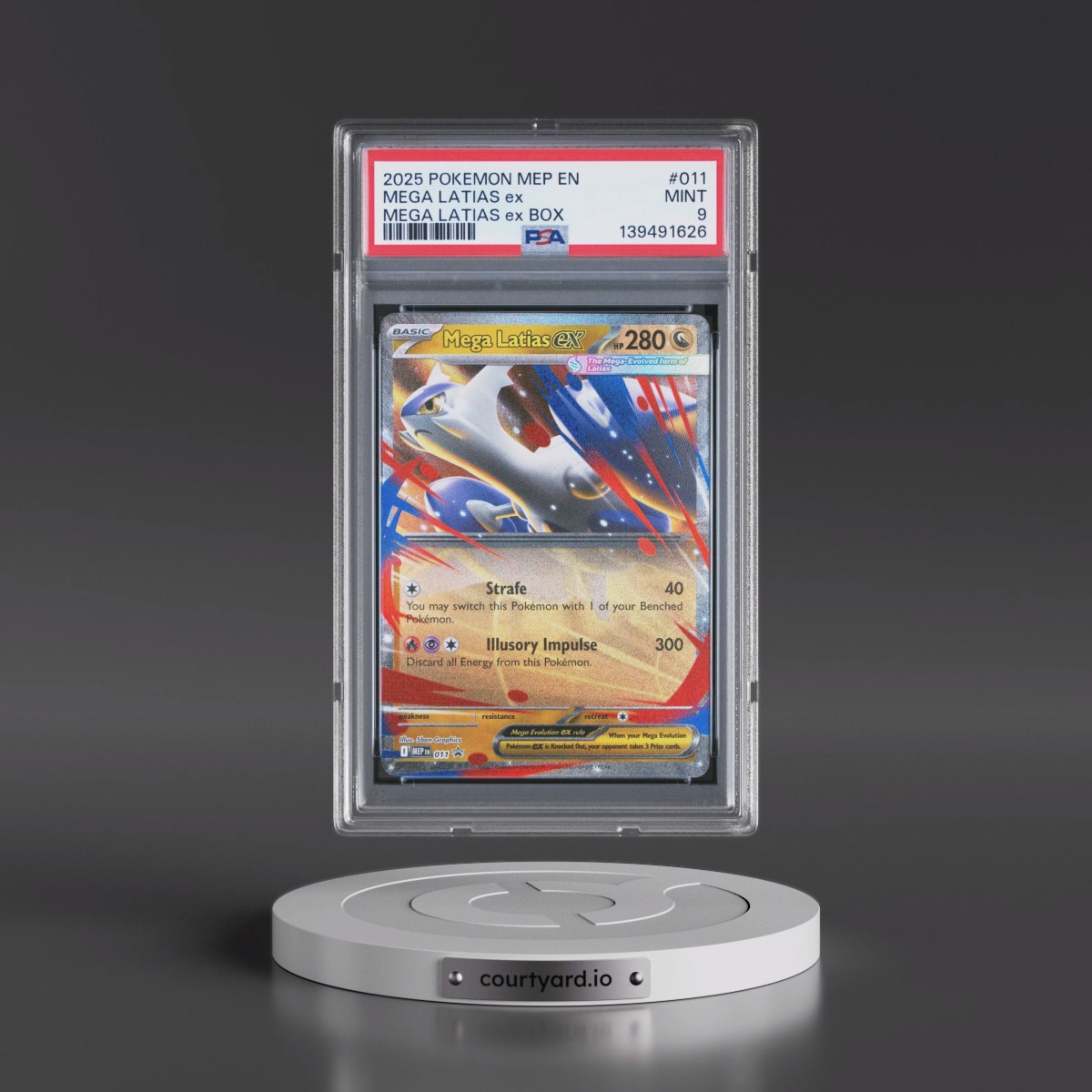 2025 Pokémon Mep EN-Me Black Star Promo #011 Mega Latias EX - Holo Mega Latias EX Box (PSA 9 MINT)