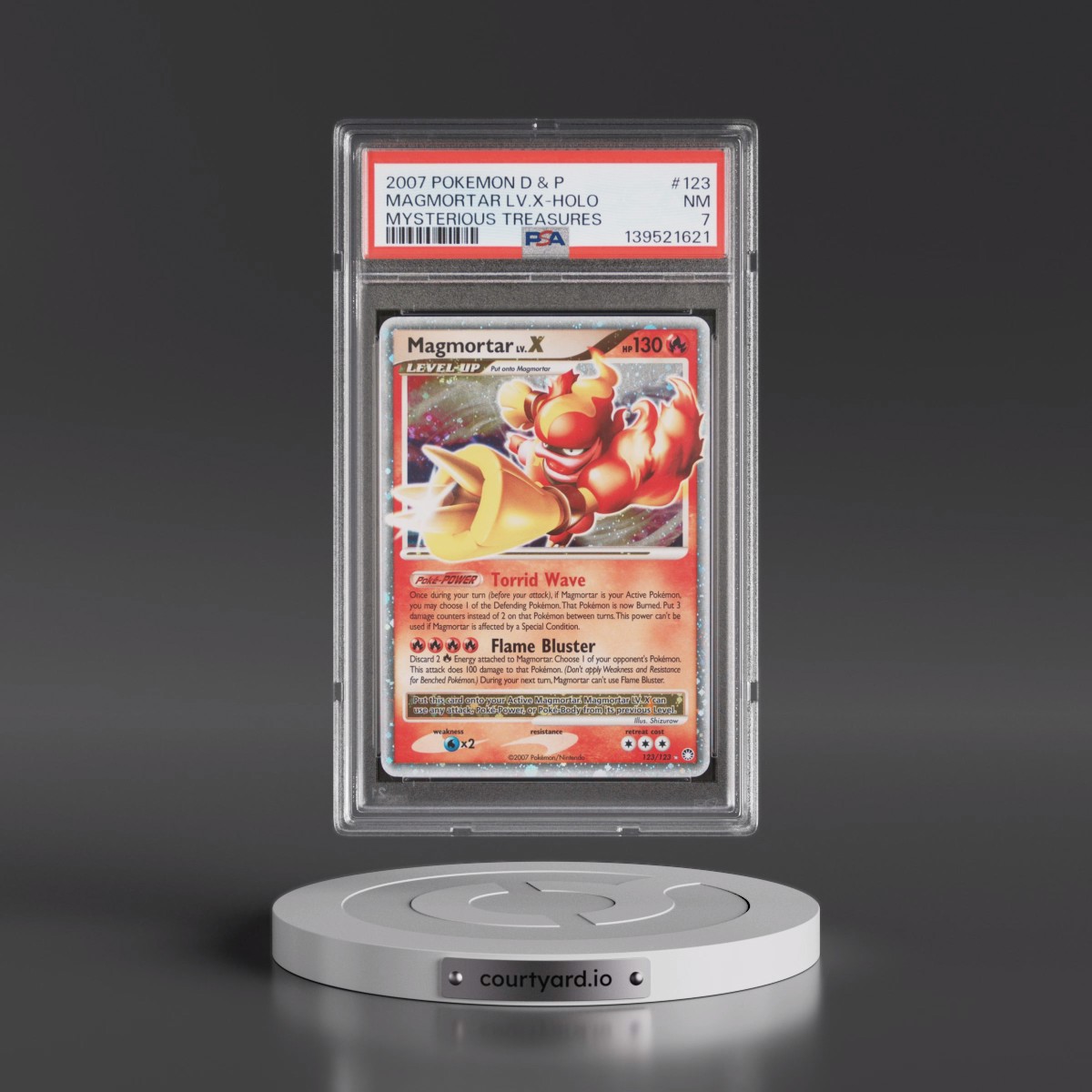 2007 Pokémon Diamond & Pearl Mysterious Treasures #123 Magmortar LV.X - Holo (PSA 7 NM)