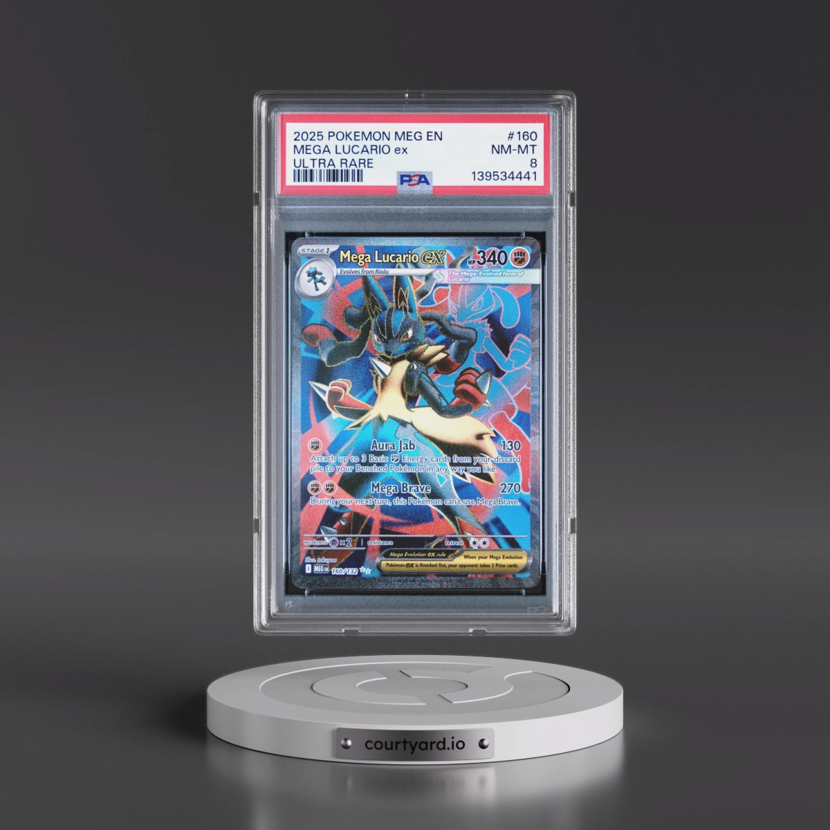 2025 Pokémon Meg EN-Mega Evolution #160 Mega Lucario EX - Holo Ultra Rare (PSA 8 NM-MT)