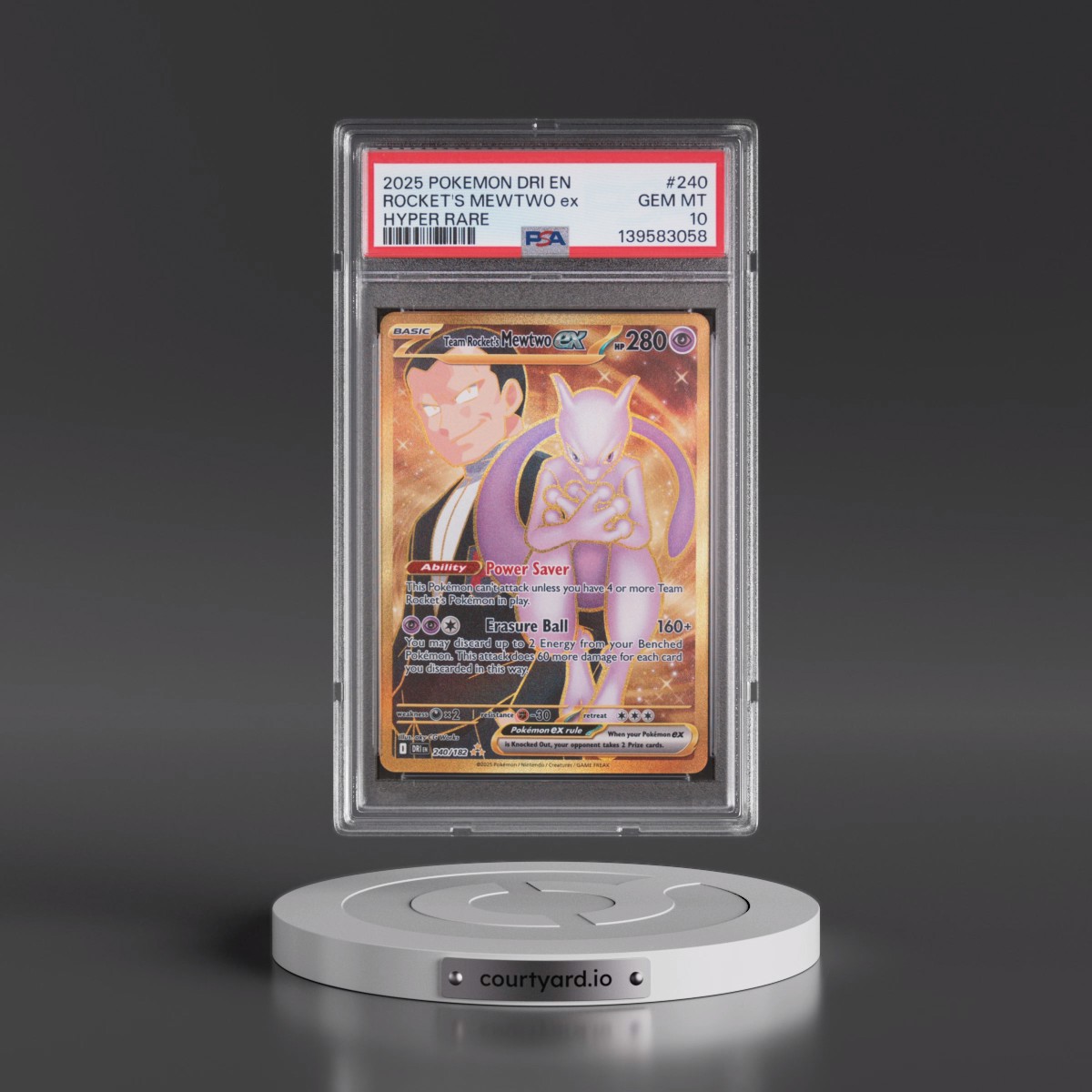 2025 Pokémon Dri EN-Destined Rivals #240 Team Rocket's Mewtwo EX - Holo Hyper Rare (PSA 10 GEM MINT)
