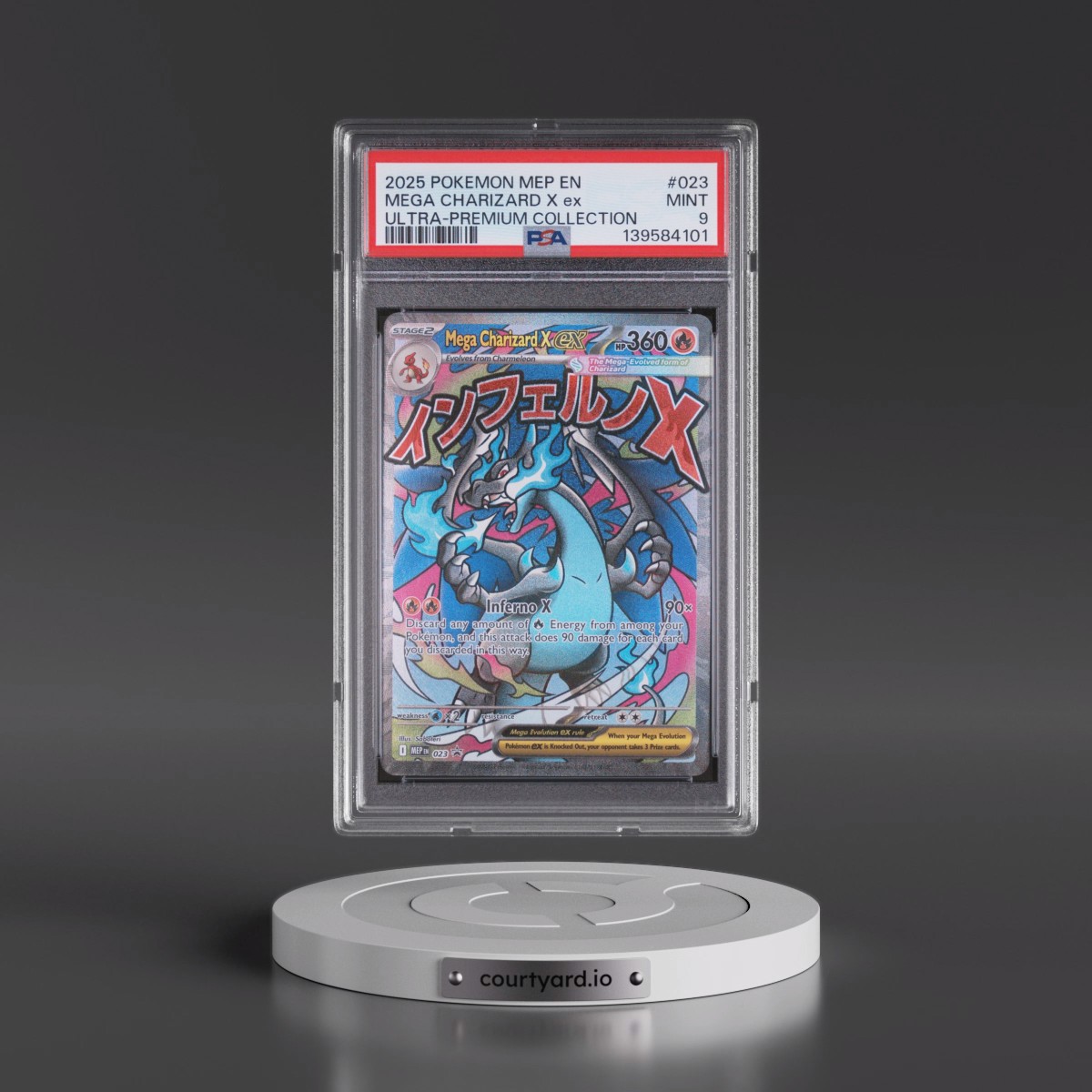 2025 Pokémon Mep EN-Me Black Star Promo #023 Mega Charizard X EX - Holo Mega Charizard X EX Ultra-Premium Collection (PSA 9 MINT)