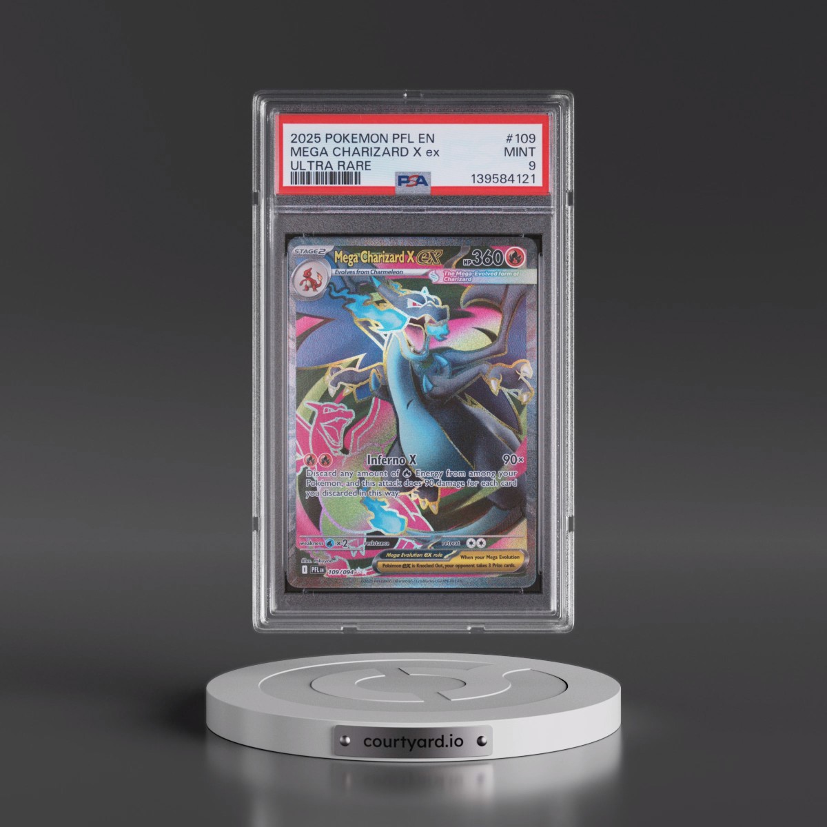 2025 Pokémon Pfl EN-Phantasmal Flames #109 Mega Charizard X EX - Holo Ultra Rare (PSA 9 MINT)