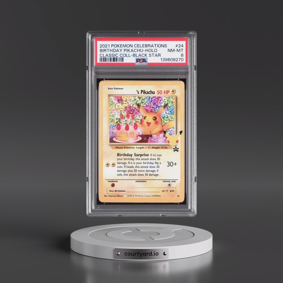 2021 Pokémon Celebrations Classic Collection #24 Birthday Pikachu - Holo (PSA 8 NM-MT)