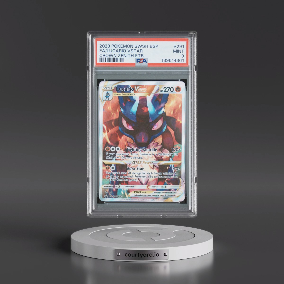2023 Pokémon Swsh Black Star Promo #291 Lucario Vstar - Full Art Crown Zenith Elite Trainer Box (PSA 9 MINT)