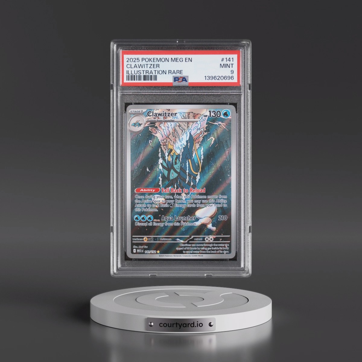 2025 Pokémon Meg EN-Mega Evolution #141 Clawitzer - Illustration Rare (PSA 9 MINT)