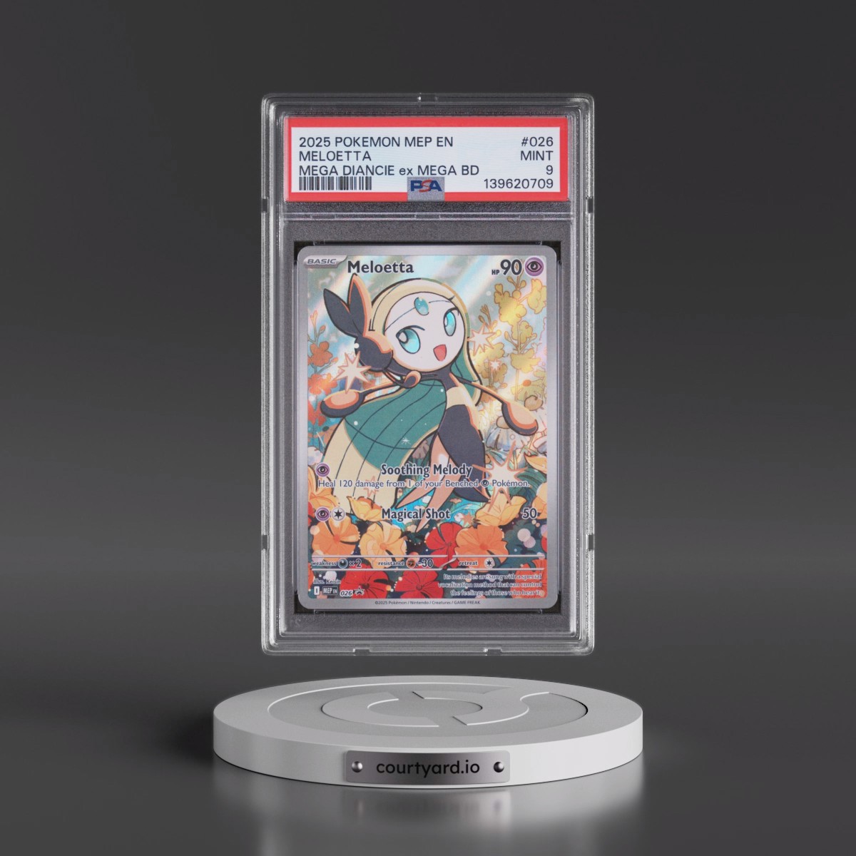2025 Pokémon Mep EN-Me Black Star Promo #026 Meloetta - Mega Diance EX Mega Battle Deck (PSA 9 MINT)