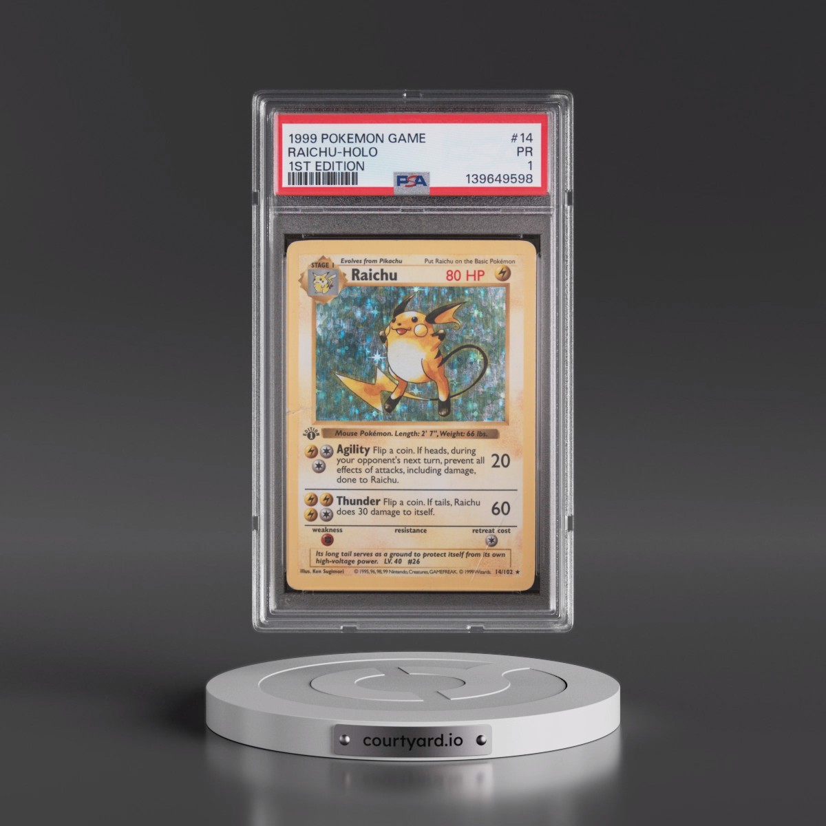 1999 Pokémon Game #14 Raichu - 1st Edition Holo (PSA 1 PR)