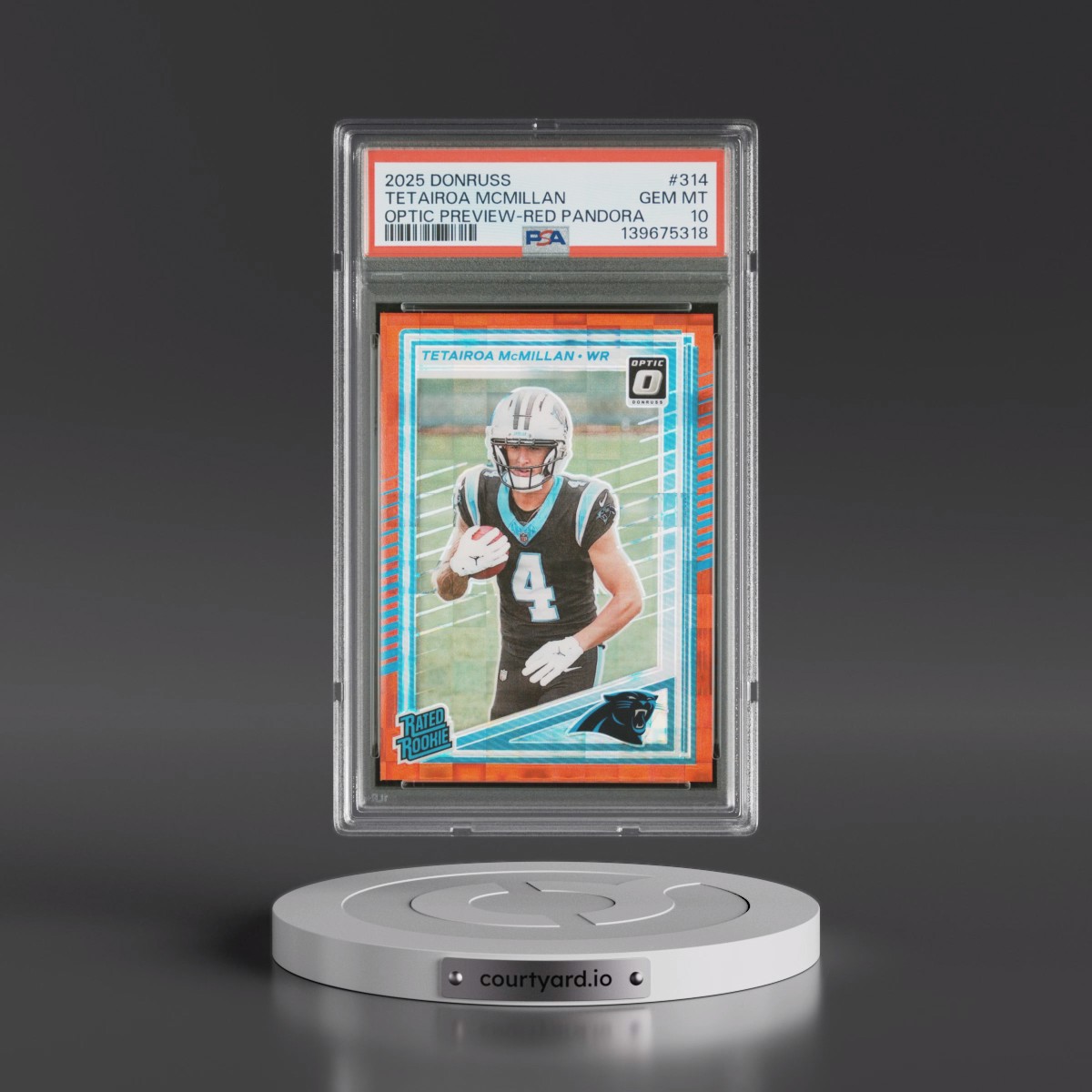 2025 Panini Donruss #314 Tetairoa Mcmillan - Optic Preview-Red Pandora (PSA 10 GEM MINT)