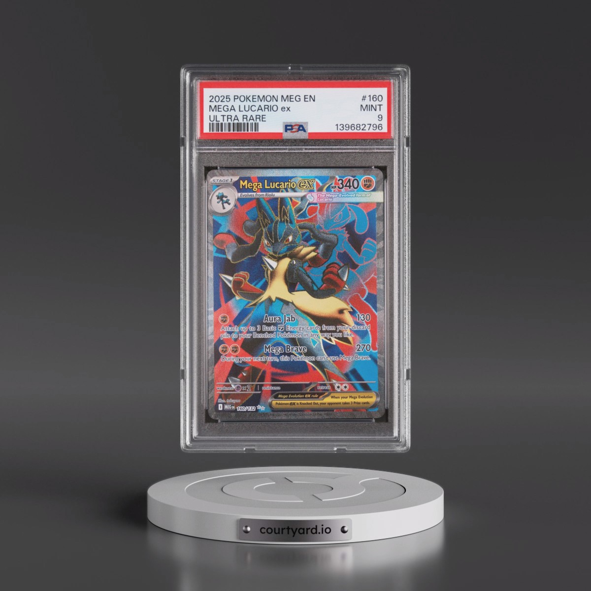 2025 Pokémon Meg EN-Mega Evolution #160 Mega Lucario EX - Holo Ultra Rare (PSA 9 MINT)