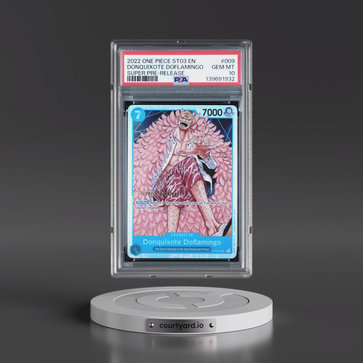 2022 One Piece Starter Deck ST03-the Seven Warlords of the Sea #009 Donquixote Doflamingo - Super Pre-Release (PSA 10 GEM MINT)