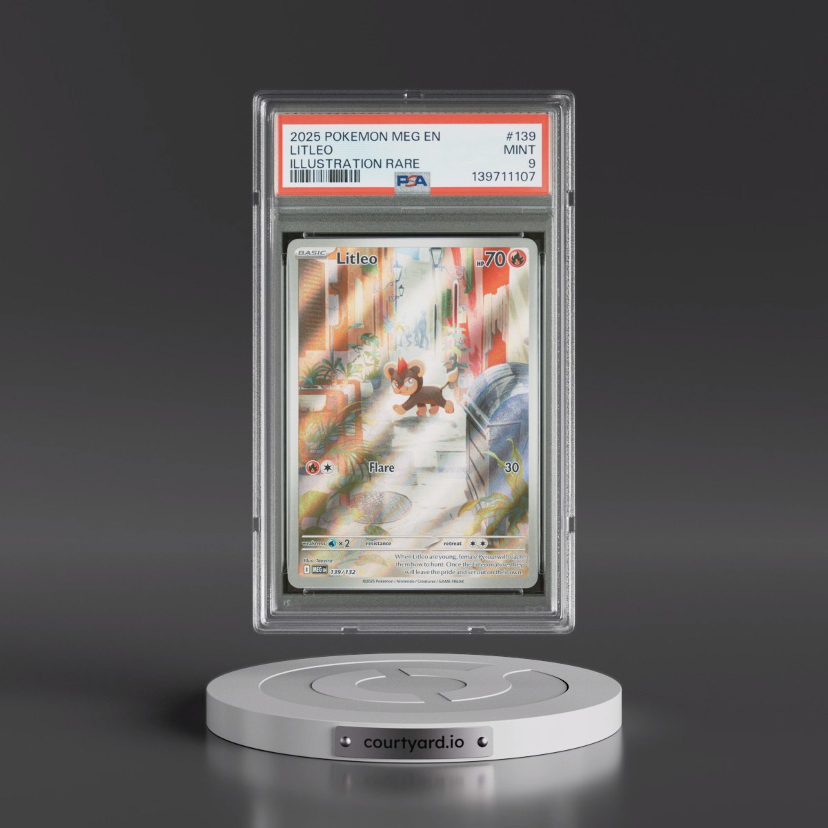 2025 Pokémon Meg EN-Mega Evolution #139 Litleo - Illustration Rare (PSA 9 MINT)