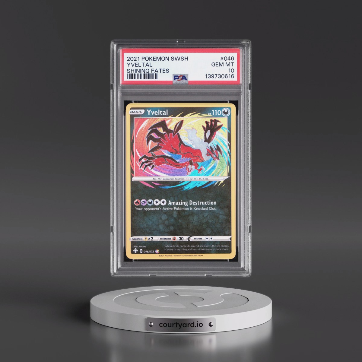 2021 Pokémon Sword & Shield Shining Fates #046 Yveltal (PSA 10 GEM MINT)