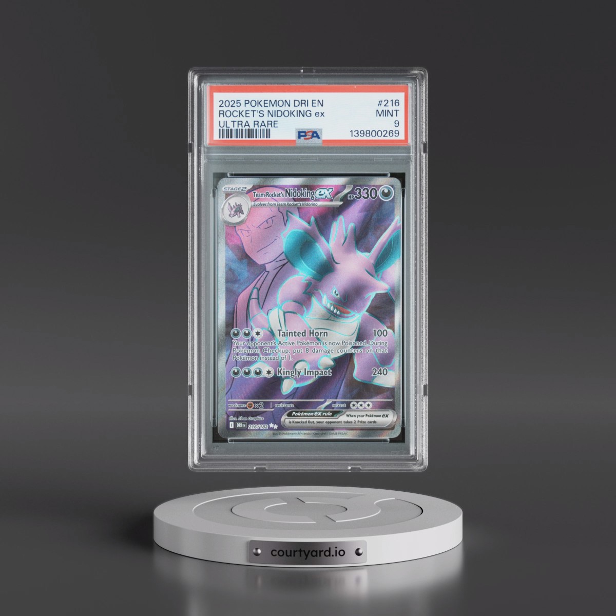 2025 Pokémon Dri EN-Destined Rivals #216 Team Rocket's Nidoking EX - Holo Ultra Rare (PSA 9 MINT)