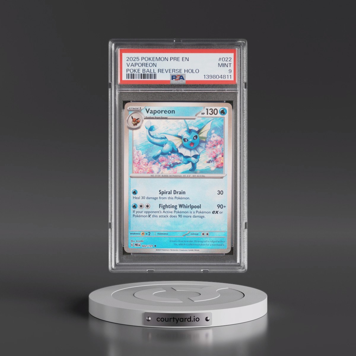 2025 Pokémon Pre EN-Prismatic Evolutions #022 Vaporeon - Reverse Holo Poke Ball (PSA 9 MINT)