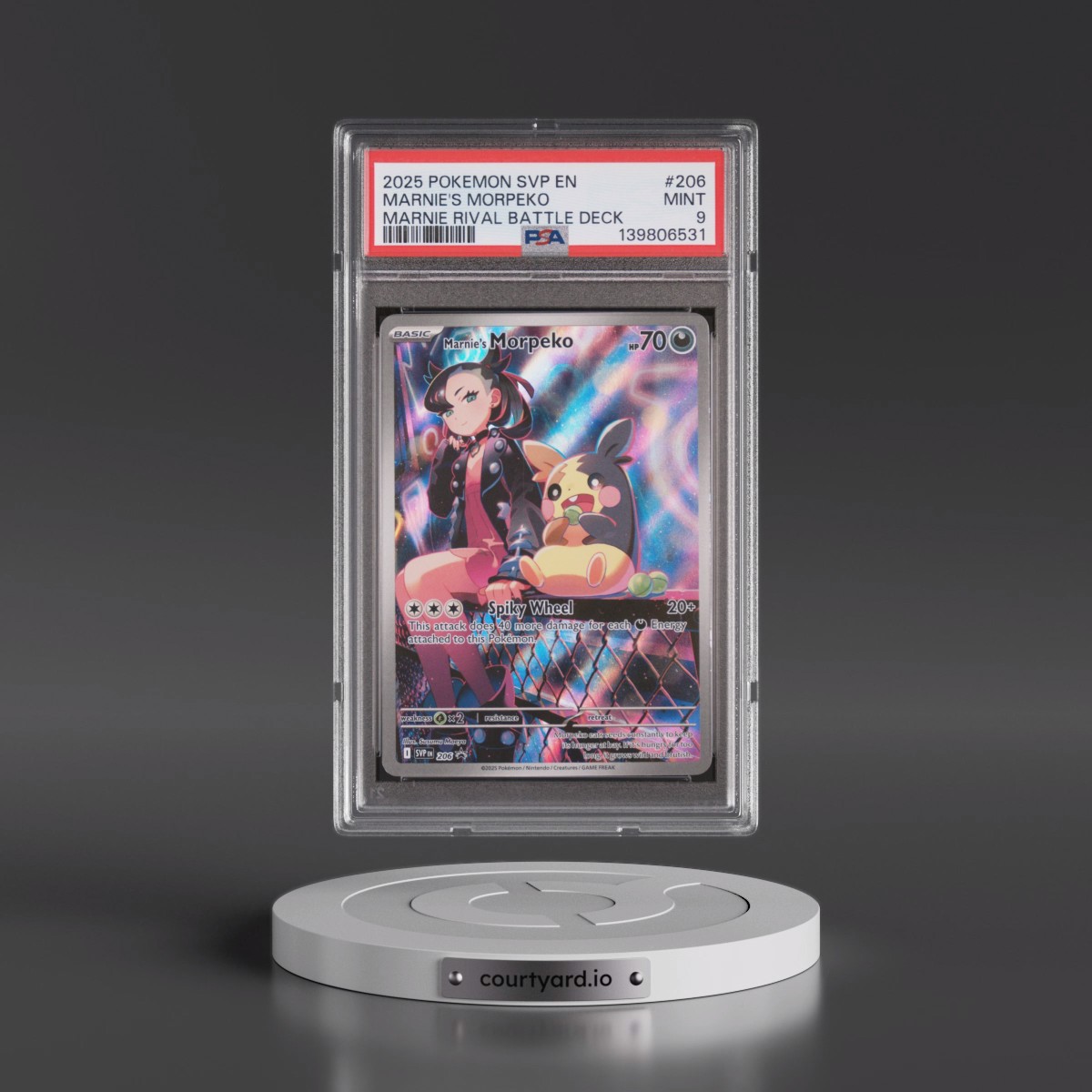 2025 Pokémon Svp EN-SV Black Star Promo #206 Marnie's Morpeko - Marnie Rival Battle Deck (PSA 9 MINT)