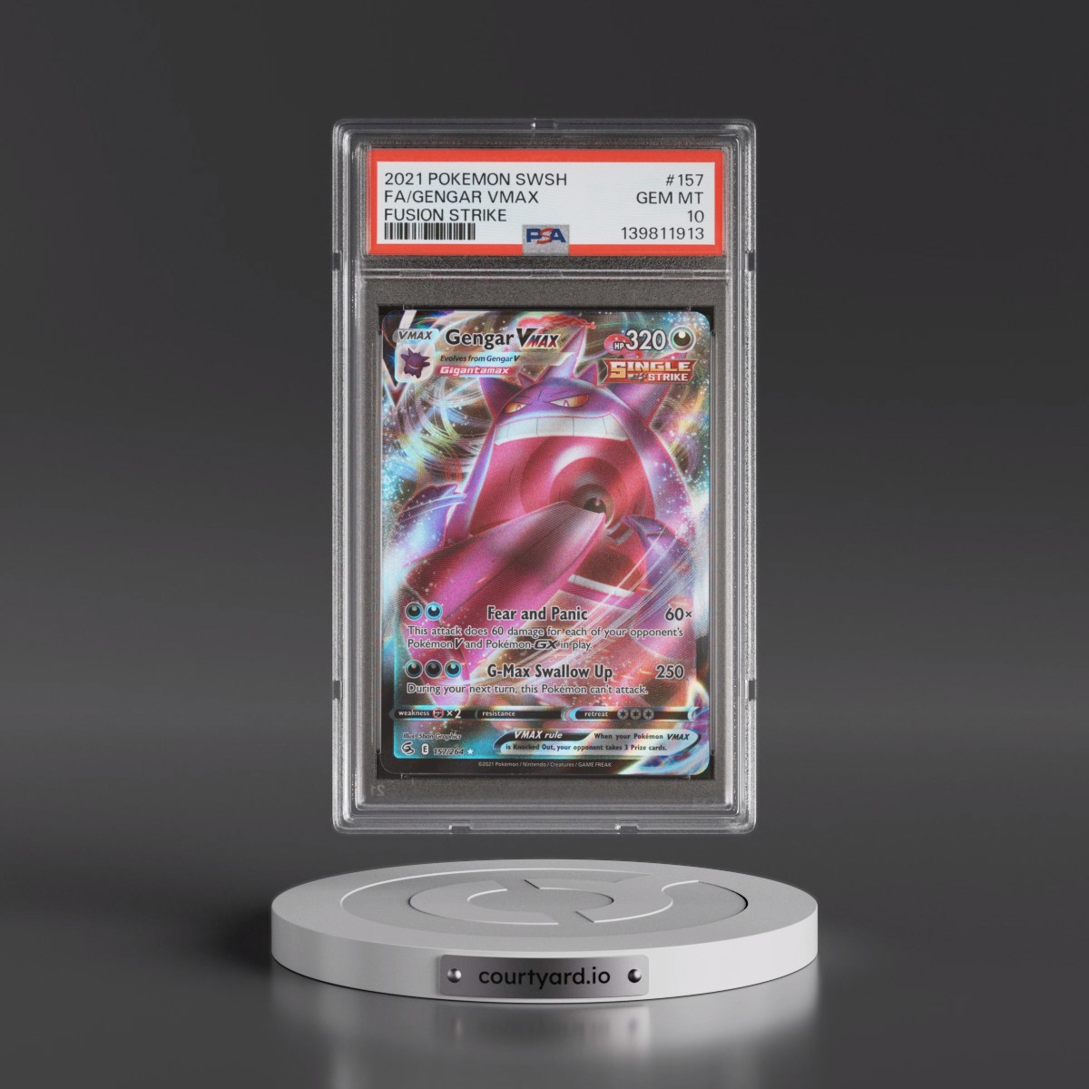 2021 Pokémon Sword & Shield Fusion Strike #157 Gengar Vmax - Full Art (PSA 10 GEM MINT)