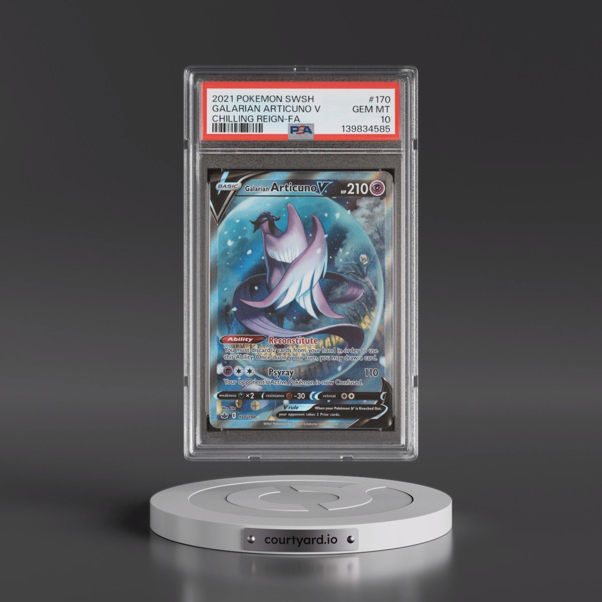 2021 Pokémon Sword & Shield Chilling Reign #170 Galarian Articuno V - Holo Full Art (PSA 10 GEM MINT)