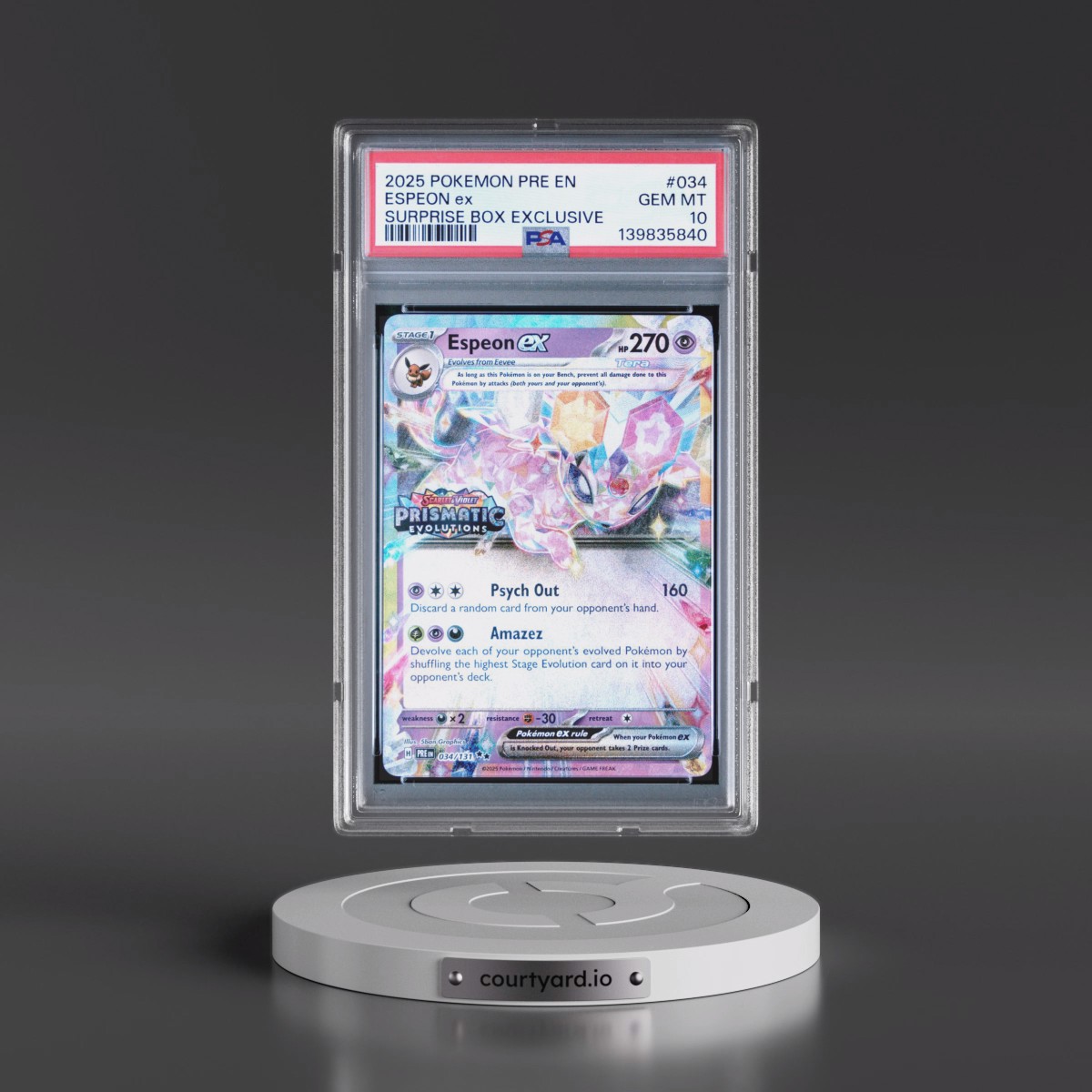 2025 Pokémon Pre EN-Prismatic Evolutions #034 Espeon EX - Holo Surprise Box Exclusive (PSA 10 GEM MINT)