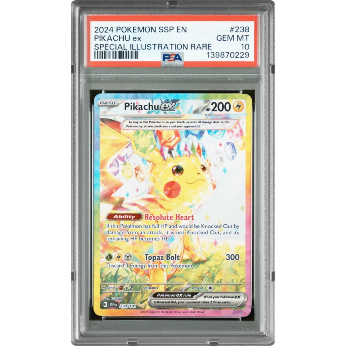 2024 Pokémon Ssp EN-Surging Sparks #238 Pikachu EX - Holo Special Illustration Rare (PSA 10 GEM MINT)