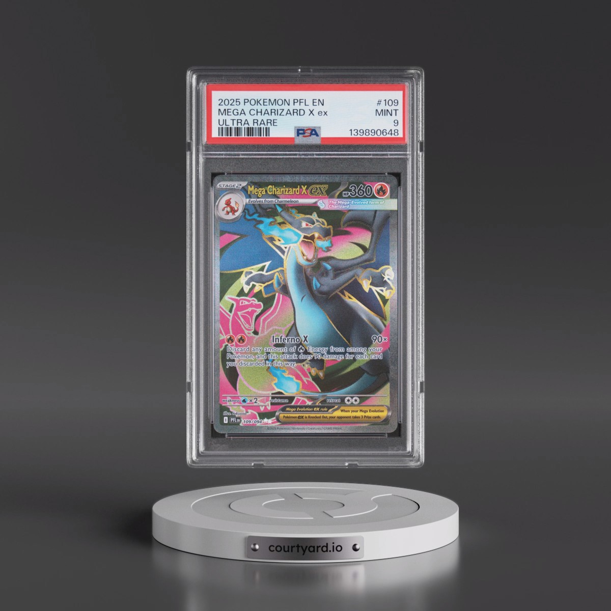 2025 Pokémon Pfl EN-Phantasmal Flames #109 Mega Charizard X EX - Holo Ultra Rare (PSA 9 MINT)