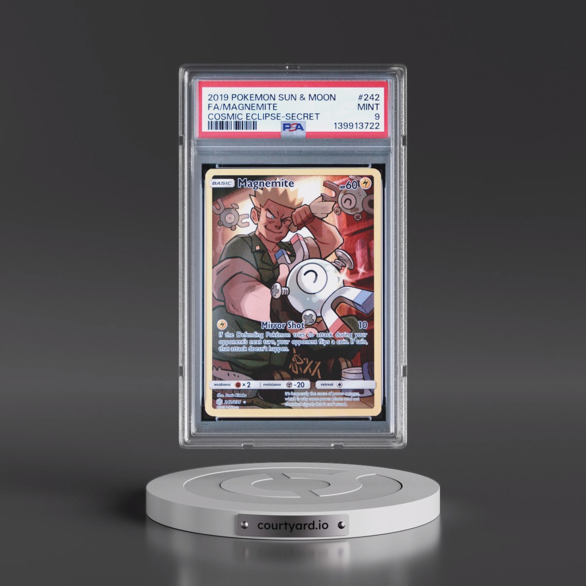 2019 Pokémon Sun & Moon Cosmic Eclipse #242 Magnemite - Full Art Secret (PSA 9 MINT)