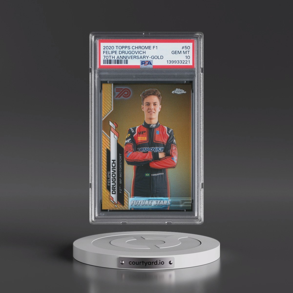 2020 Topps Chrome Formula 1 Felipe Drugovich - 70th Anniversary-Gold #50 PSA 10