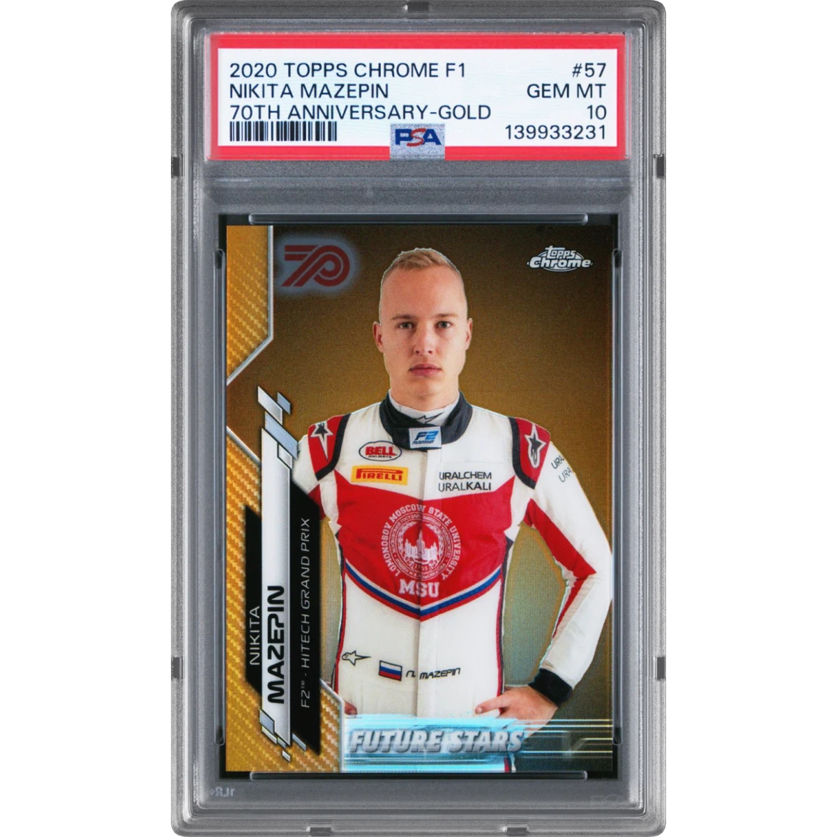 2020 Topps Chrome Formula 1 #57 Nikita Mazepin - 70th Anniversary-Gold (PSA 10 GEM MINT)