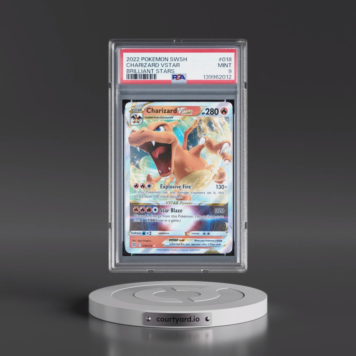 2022 Pokémon Sword & Shield Brilliant Stars #018 Charizard Vstar (PSA 9 MINT)