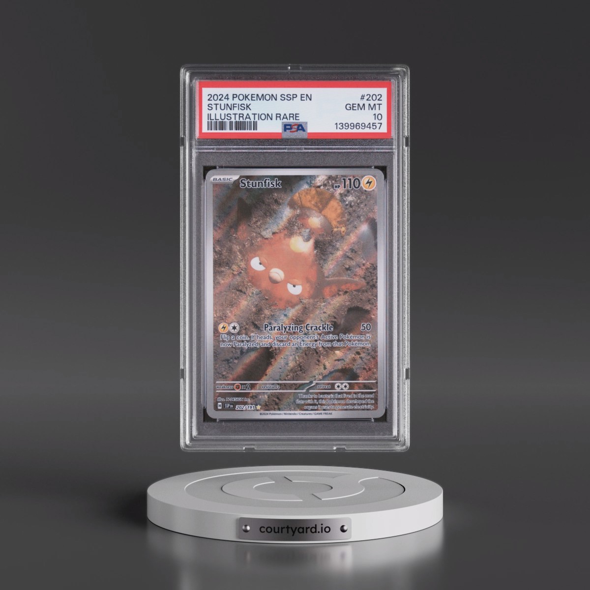2024 Pokémon Ssp EN-Surging Sparks #202 Stunfisk - Illustration Rare (PSA 10 GEM MINT)
