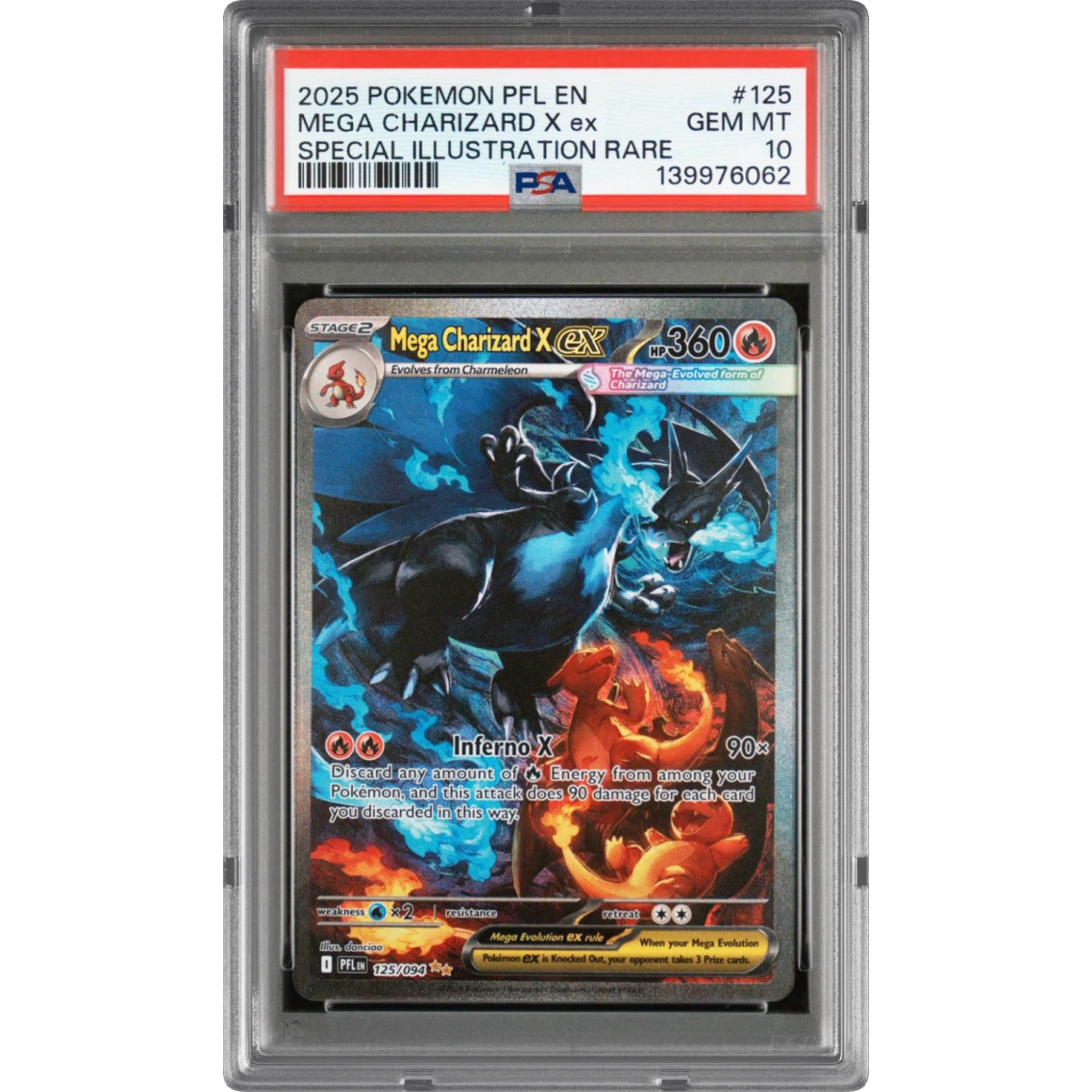 2025 Pokémon Pfl EN-Phantasmal Flames #125 Mega Charizard X EX - Holo Special Illustration Rare (PSA 10 GEM MINT)