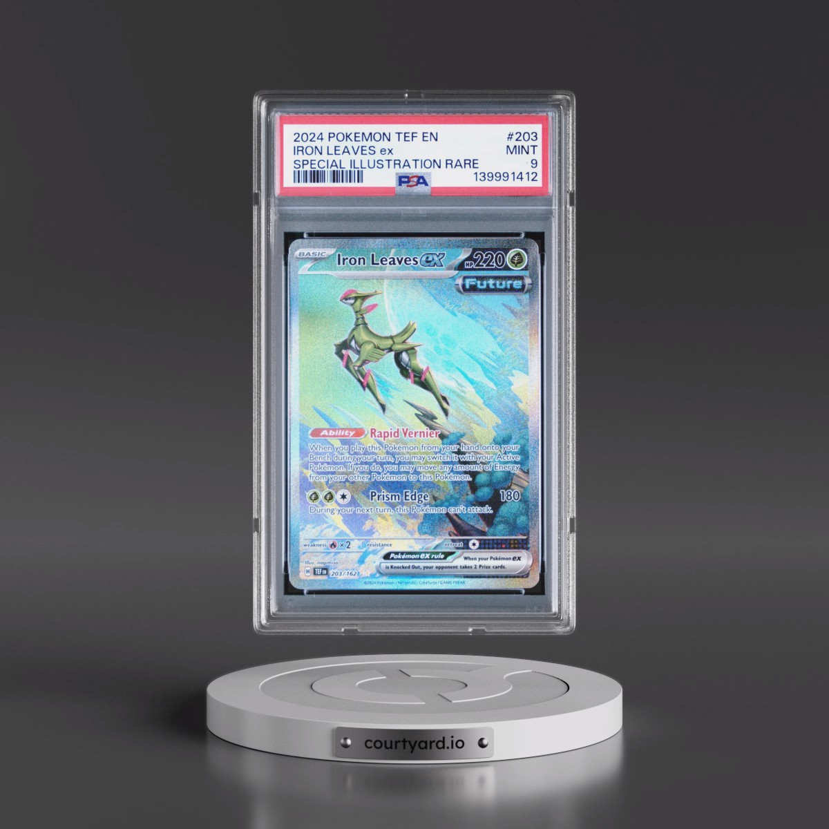 2024 Pokémon Tef EN-Temporal Forces #203 Iron Leaves EX - Holo Special Illustration Rare (PSA 9 MINT)