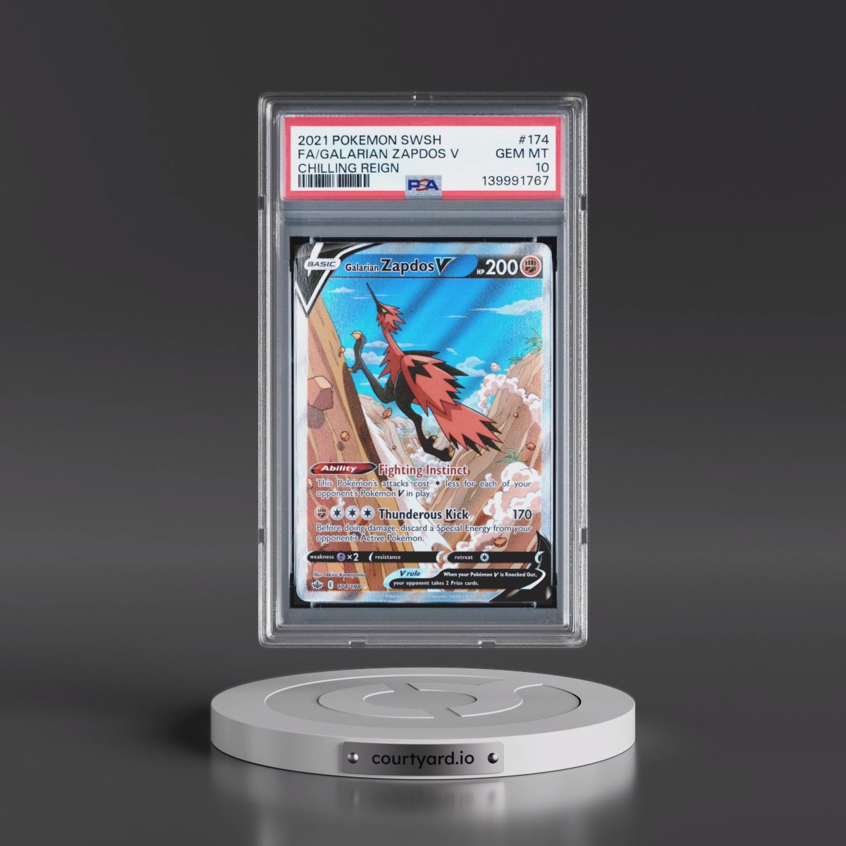 2021 Pokémon Sword & Shield Chilling Reign #174 Galarian Zapdos V - Holo Full Art (PSA 10 GEM MINT)