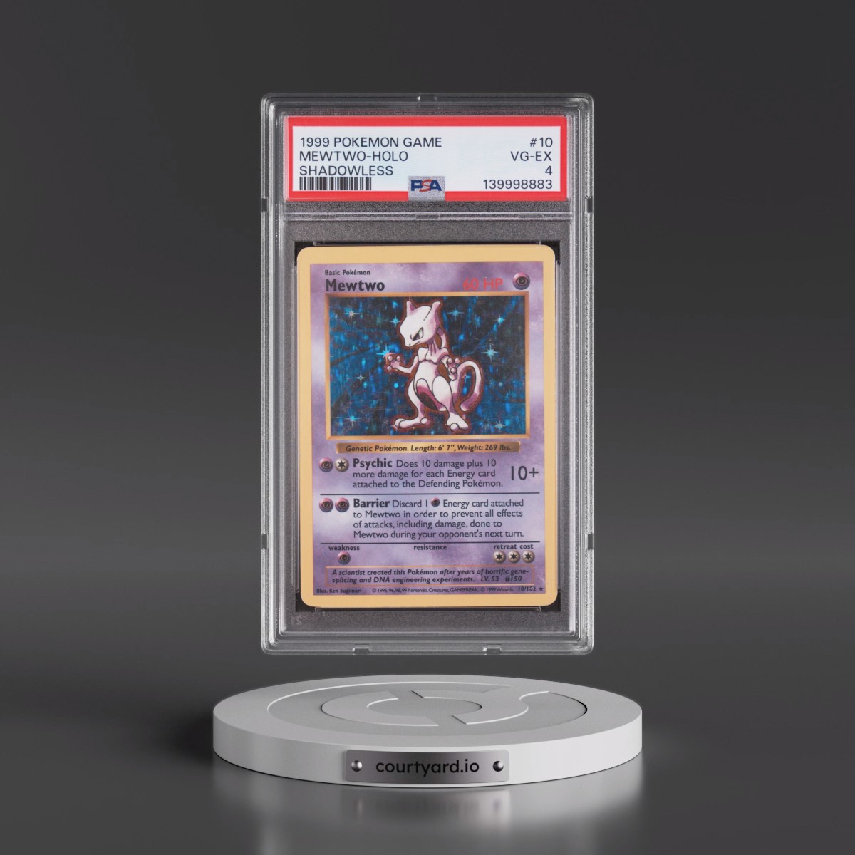 1999 Pokémon Game #10 Mewtwo - Holo Shadowless (PSA 4 VG-EX)